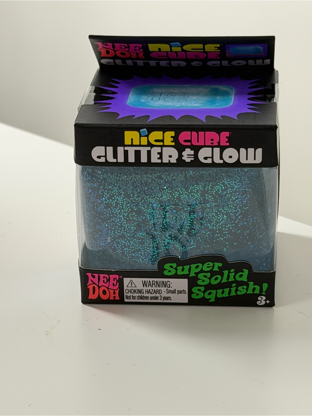 Needoh Nice Cube Glitter & Glow Super Solid Squish! - Blue Glitter